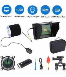 WMWHALE Underwater Fishing Camera 4.3 Inch Monitor 10PCS LED Night Vision 160 Degrees 30M 1000TVL Fish Finder Sea Wheel Camera for Fishing