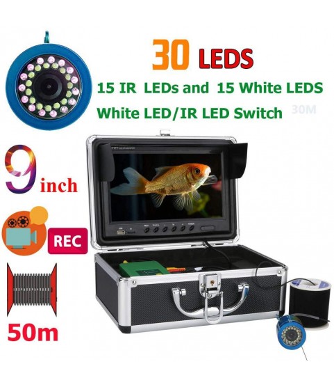 Fish Finders 9 Inch DVR, 15pcs White LEDs + 15pcs Infrared LEDs Lamp Underwater Camera with Cable, for Ice Fishing Sea Fishing