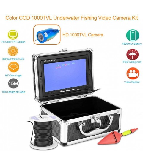 Cold-Resistant, Waterproof Camera,Color CCD 1000TVL Underwater Fishing Video Camera Kit with 7in TFT Display Screen(2#)