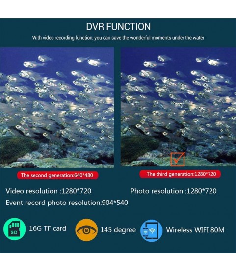 Fish Finder 2.4G Wi-Fi Wireless 1080P Camera 7 Inch Finder Video Recording DVR + 15/20M 6W IR Camera Underwater Fishing Camera Kit with 16GB TF Card