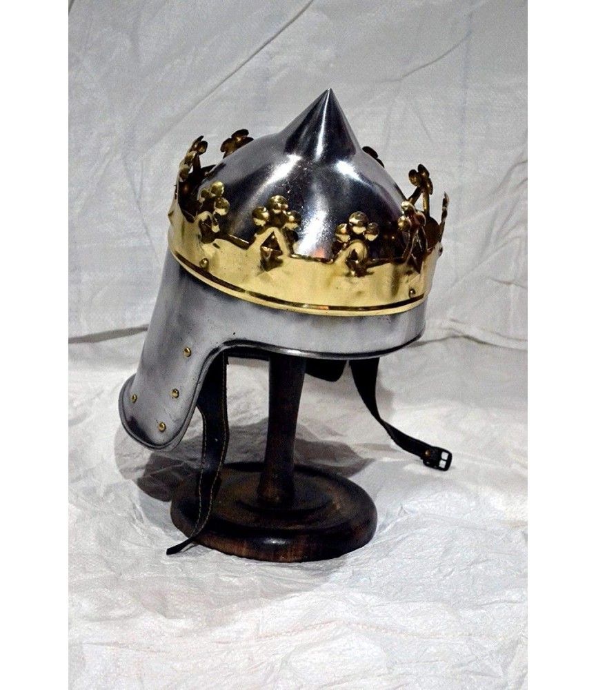 Medieval Reenactment King Arthur Helmet 18 gauge Wearable w/ Liner & Chin Strap