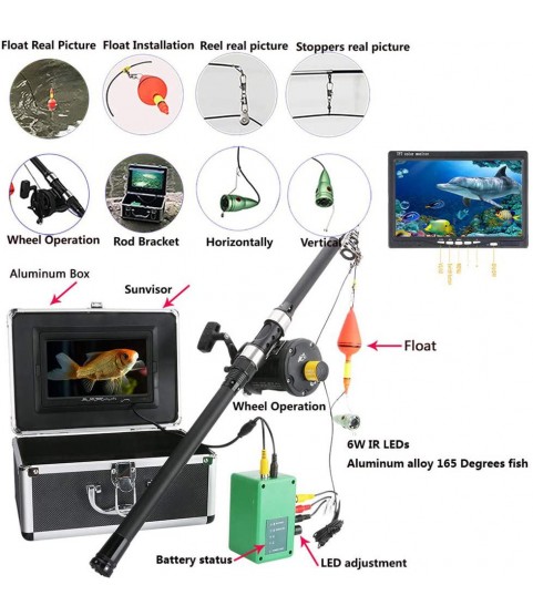 Fish Finders 7 Inch, for Ice Fishing Sea Fishing Sea Wheel, 6W Infrared LED Lamp Underwater Fishing Video Camera with Cable