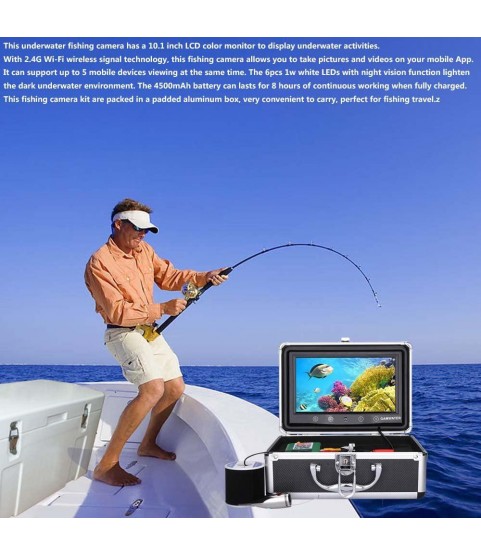 7 Inch Color Monitor 1000tvl Underwater Fishing Video Camera Kit,HD WiFi Wireless for iOS Android APP Supports Video Record and Take Photo,30m