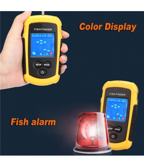 CBPE Portable Fish Finder, Transducer Sonar Sensor 394 Feet Water Depth Finder LCD Screen Echo Sounder Fishfinder with Fish Attractive Lamp for Ice Fishing Sea Fishing