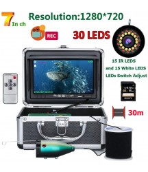 WMWHALE Underwater Fishing Camera HD 1280720 Screen15pcs White LEDs+15Pcs Infrared Lamp DVR Fish Finder 1080P 30M Camera for Fishing 16GB Recoding