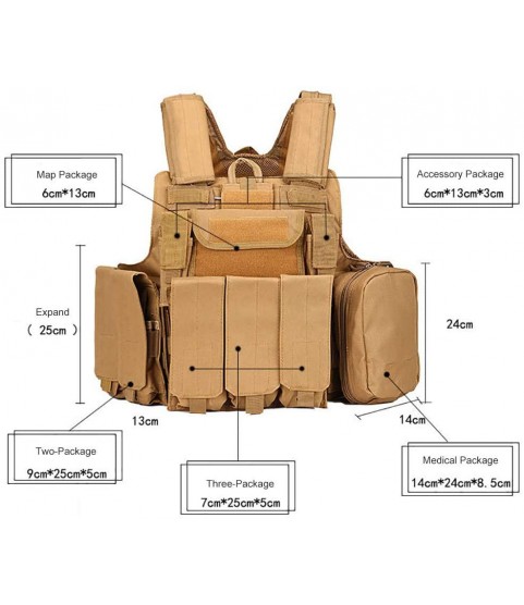 ANKIKI Tactical Vest 1068D Nylon Waterproof Wear-Resistant Modular Vest, CS Jungle Game Combat Chest Protection
