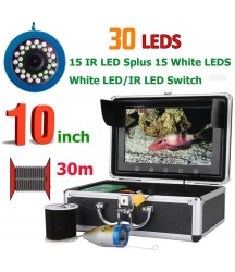 10 Inch 30 LEDs 15M 30M 50M 1000TVL Fish Finder Underwater Fishing Camera 15pcs White LEDs + 15pcs Infrared Lamp,30mcable