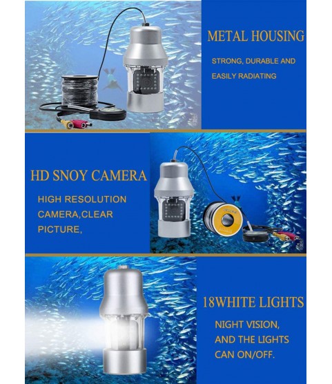 9 inch Underwater Fish Finder 360 Degree HD Underwater Camera TFT Color Display CCD and HD DVR Recording Function,15m