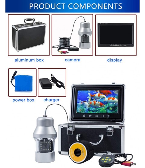 9 inch Underwater Fish Finder 360 Degree HD Underwater Camera TFT Color Display CCD and HD DVR Recording Function,15m