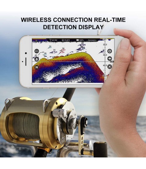 ZY Wireless Sonar Intelligent Fish Finder Portable Fishfinder Depth Finder Support Phone/Tablet Bluetooth Wireless Connection Real Time Data Display