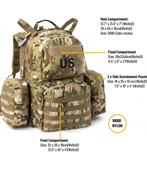 ax.cn US Military Surplus Molle II Medium Rucksack with 2X Sustainment Pouch, Army Tactical Backpack YKK Zipper and UTX Buckles Multicam