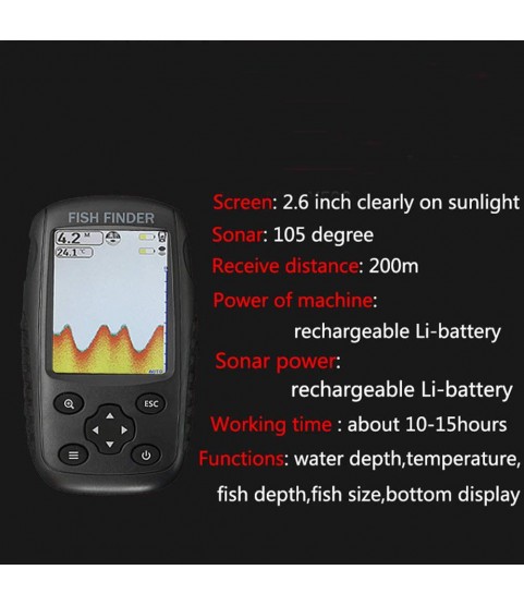 CBPE Portable Wireless Fish Finder with Smart Sonar Transducer, LCD Display Alarm Fishfinder for Boats Lake Sea Shore and Ice Fishing