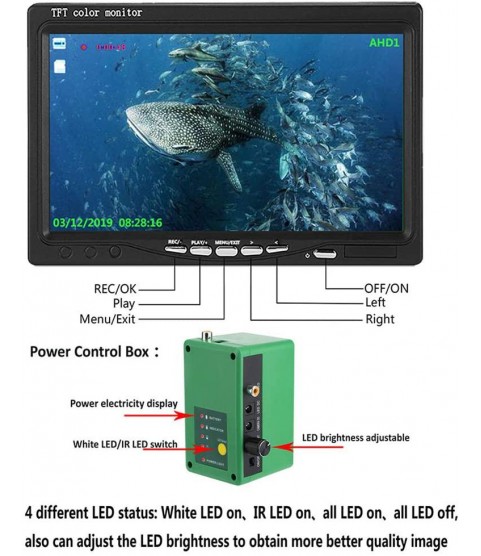 Fish Finders DVR, HD 1280720 Screen, 15pcs White LEDs + 15pcs Infrared Lamp Underwater Fishing Camera with 30M Cable for Fishing