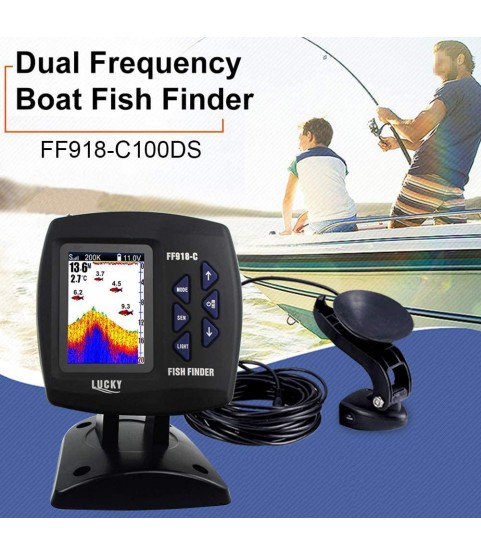 FF918-C100DS Color Screen Wired Fish Finder Dual Frequency 328ft/100m Water Depth Boat Fish Finder
