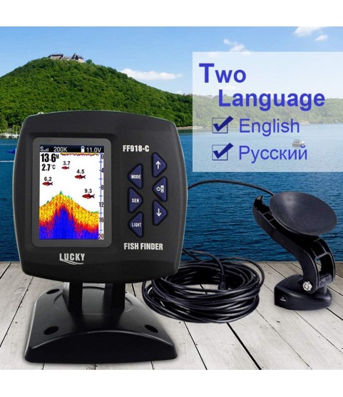 FF918-C100DS Color Screen Wired Fish Finder Dual Frequency 328ft/100m Water Depth Boat Fish Finder