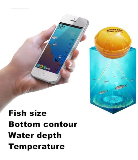 ZY Wireless Sonar Fish Finder Waterproof Fishfinder Rechargeable Portable Smart Fishing Gear 30M Meters Receiving Distance Support Android/iOS