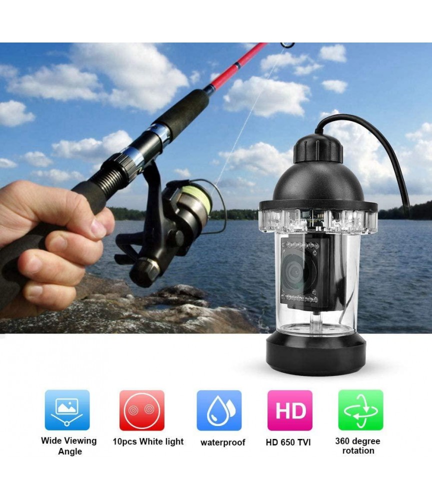 20m HD Underwater Fishing Camera,360°Rotating LED Underwater Fishing Camera Color Video Fish Finder for Ice,Lake and Boat Fishing