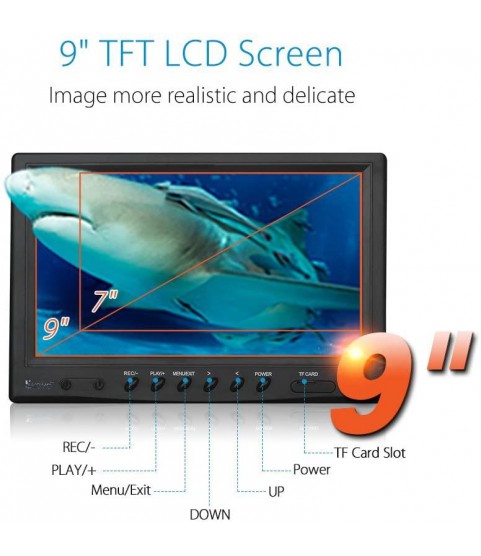 Eyoyo Portable 9 inch LCD Monitor Fish Finder 1000TVL Fishing Camera Waterproof Underwater DVR Video Cam (9 inch Infrared Lights(30m))