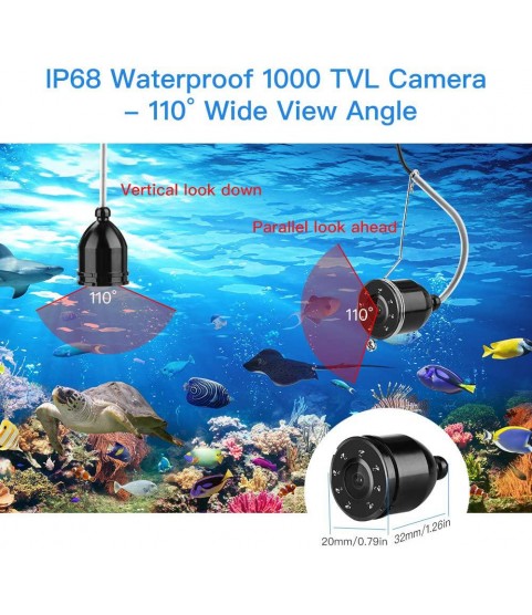 Eyoyo Portable Underwater Fishing Camera Fixed on Rod Underwater Video Fish Finder 4.3 inch Monitor 20M Cablewith 1000 TVL IP68 Waterproof 8 Infrared LED Camera for Ice Lake Sea Boat Kayak Fishing