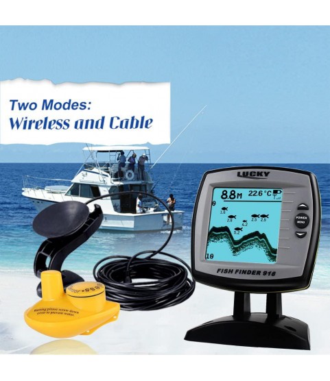 2-in-1 Fish Finder Wired/Wireless Fishfinder Depth Sounder Sensor Transducer Fish Detector Monitor