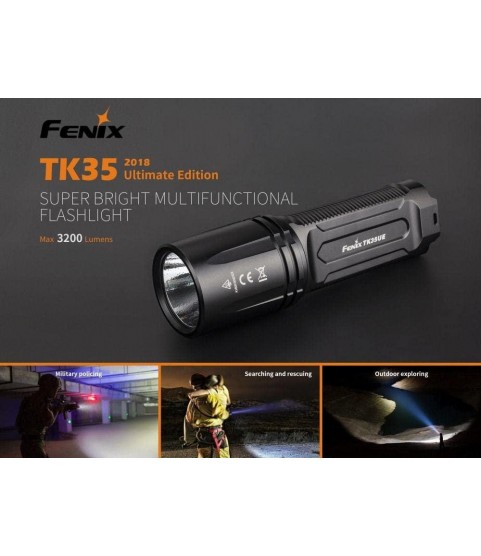 EdisonBright Fenix TK35 Ultimate 2018 Edition 3200 Lumen LED USB Rechargeable Tactical Flashlight/w 2 X Fenix 3500mAh Rechargeable Batteries Battery Carry case Bundle