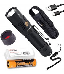 Fenix PD36R 1600 Lumen Type-C USB Rechargeable EDC Tactical Flashlight with Battery, LumenTac Battery Organizer and Red Filter