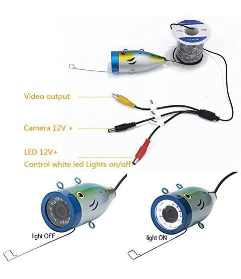 FDGBCF 15/20/30/50M 1000tvl Underwater Fishing Video Camera Kit 12 PCS White LED Lights with 7