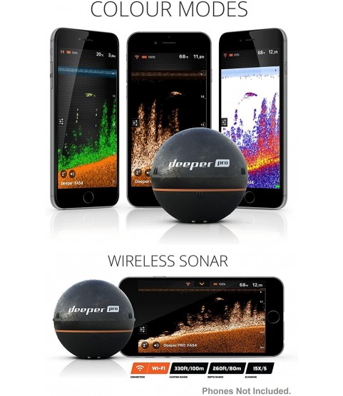 Deeper Smart Sonar PRO Series - Wi-Fi Connected Wireless, Castable, Portable Smart Fishfinder for iOS & Android Devices, Z-Tool & Universal Waterproof Cellphone Case (Bundle)