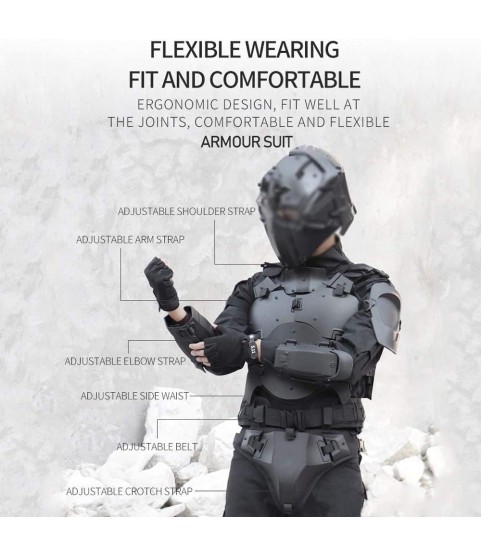 ActionUnion Airsoft Tactical Body Armor Set Military Tactical Vest Molle Gilet  Vest Elbow Shoulder Crotch Protector Battle Belt,CS Field Outdoor Modular Combat Training Protection Combo