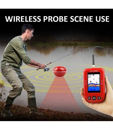 ZY Wireless Sonar Fish Finder Waterproof Visual Color Screen Display Detector Fishfinder Rechargeable Portable Smart Fishing Gear 200 Meters Receiving Distance