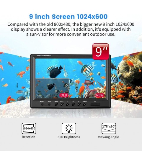 Eyoyo Underwater Fishing Camera, Ice Fishing Camera Video Fish Finder Upgraded 720P Camera 12 IR Lights with 1024x600 9 inch Screen for Ice, Lake, Boat, Sea Fishing (15m)