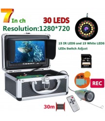 Fishing Camera with HD 1280720 Screen 15Pcs White LEDs+15Pcs Infrared Lamp 1080P 30M Cable DVR Fish Finder + 16GB SD Card Underwater Camera for Fishing