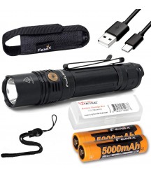 Fenix PD36R 1600 Lumen Type-C USB Rechargeable EDC Tactical Flashlight with 2X Fenix Batteries and LumenTac Battery Organizer