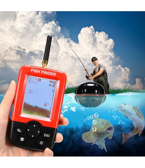 Blacgic Portable Intelligent, Portable Fish Finder with Wireless Depth Sounder-Sounder Sensor for sea Fishers  Orange