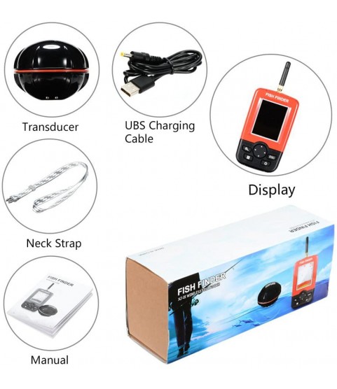 Blacgic Portable Intelligent, Portable Fish Finder with Wireless Depth Sounder-Sounder Sensor for sea Fishers  Orange