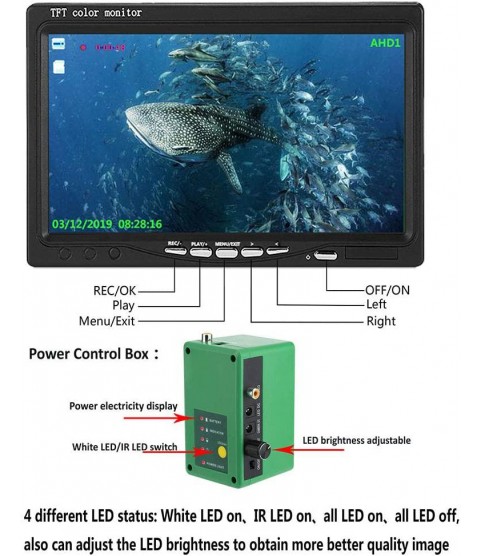Fish Finders DVR, HD 1280720 Screen, 15pcs White LEDs + 15pcs Infrared Lamp Underwater Fishing Camera for Fishing with 15m Cable