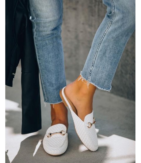 Noteworthy Woven Loafer Mule - White