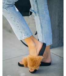 Calvin Faux Fur Slide Sandal - Natural