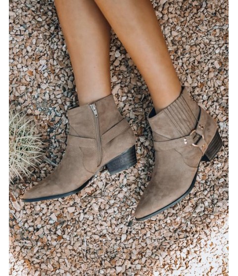 Flynn Faux Suede Western Bootie - Taupe - FINAL SALE