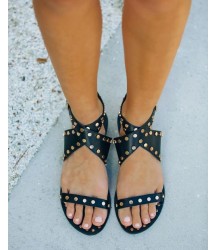 Chiara Studded Faux Leather Sandal - Black