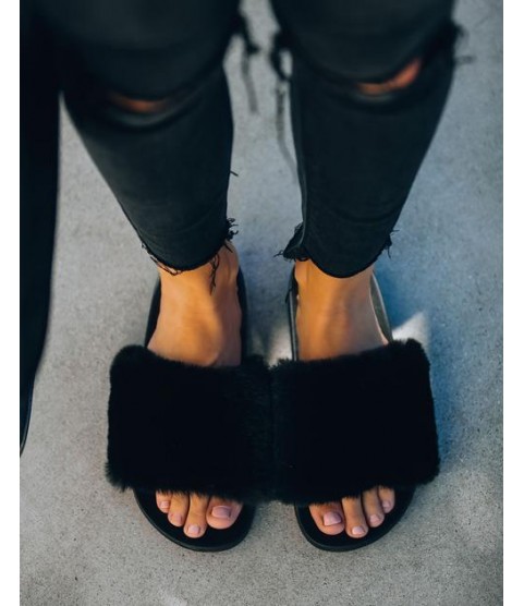 Calvin Faux Fur Slide Sandal - Black